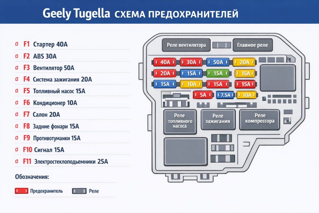 Geely Tugella схема предохранителей