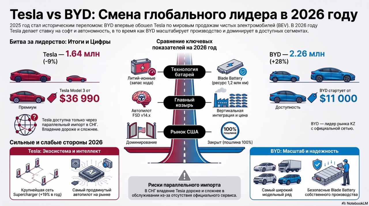 Сравнение Tesla и BYD в 2026 году