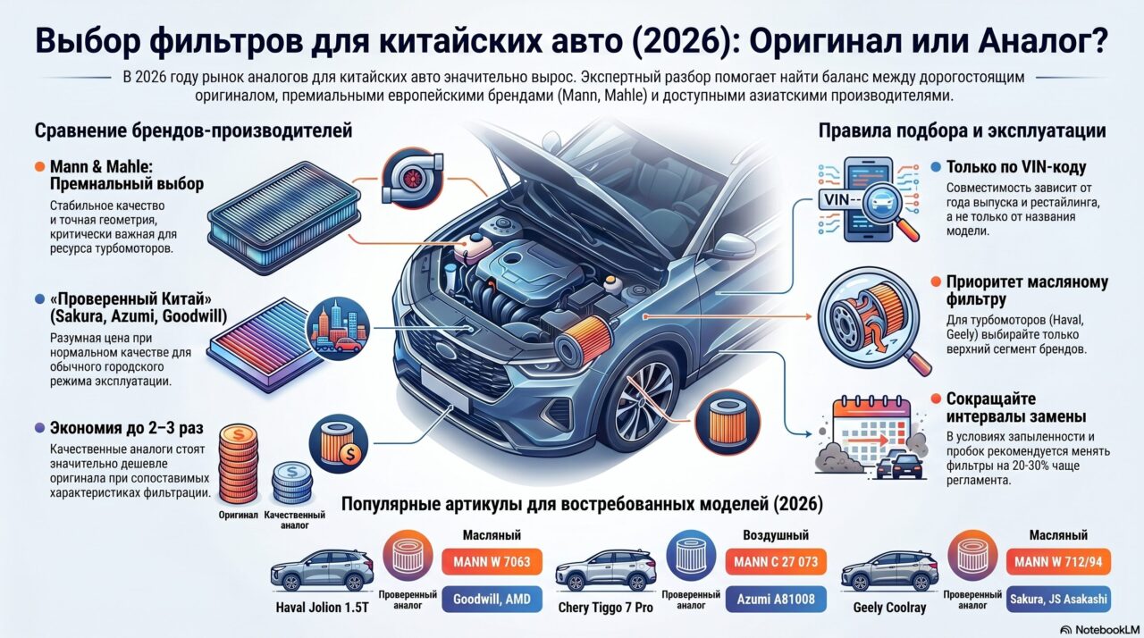 Аналоги фильтров для китайских авто