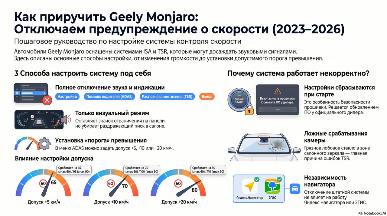 Как отключить предупреждение о скорости на Geely Monjaro