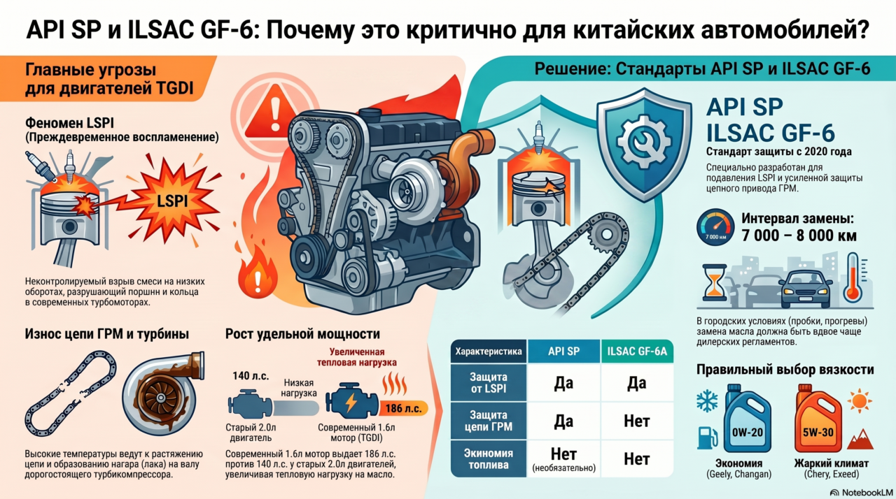 Масла API SP и ILSAC GF-6 для китайских авто