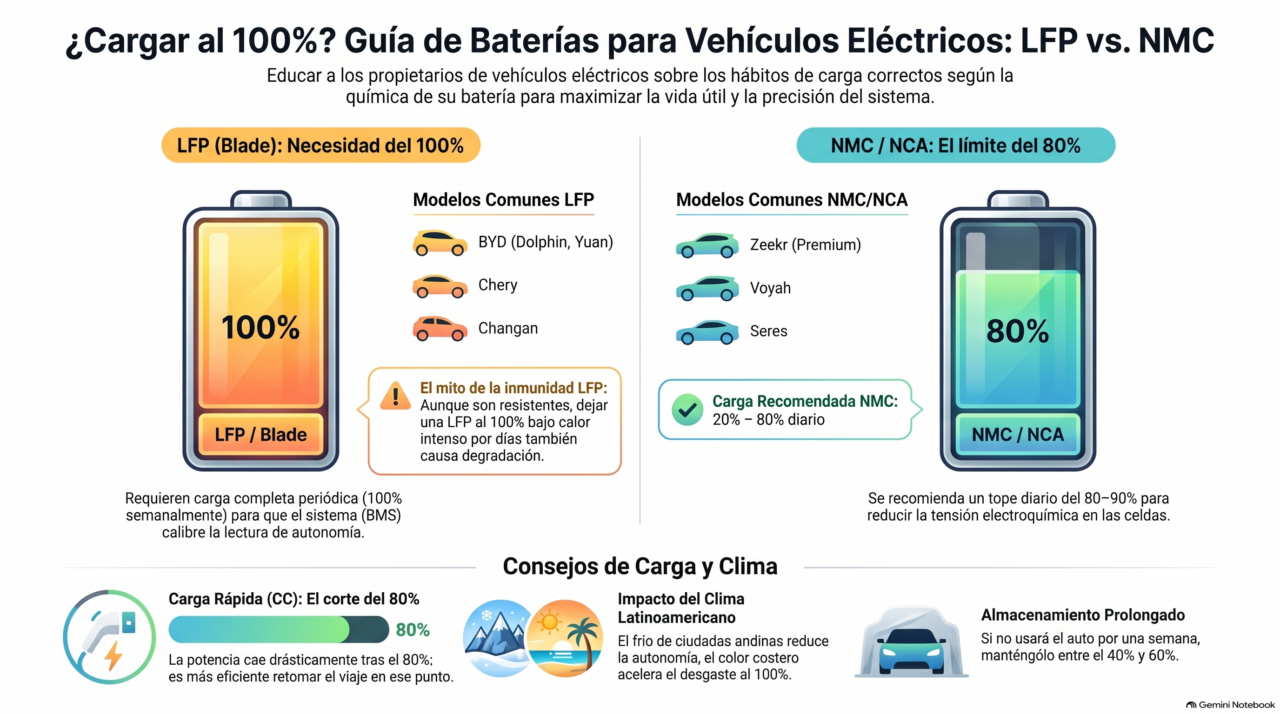 Comparación de carga entre baterías LFP y NMC en vehículos eléctricos