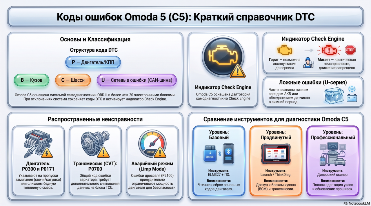 Коды ошибок Omoda 5 (C5): расшифровка DTC и причины
